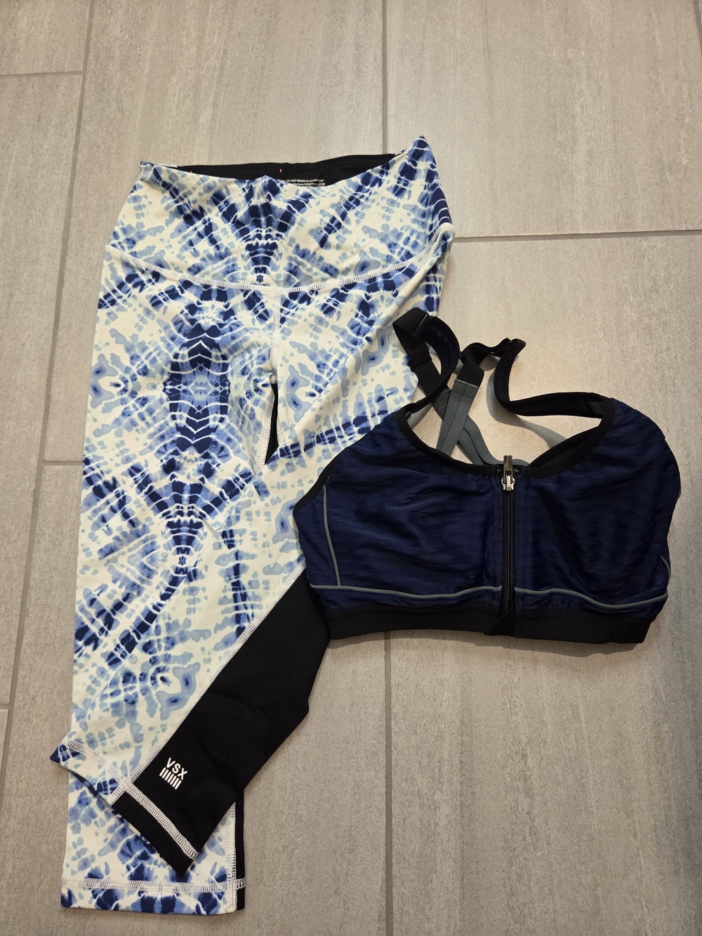 VSX Navy Blue Sports Bra and Blue Tie-Dye Leggings